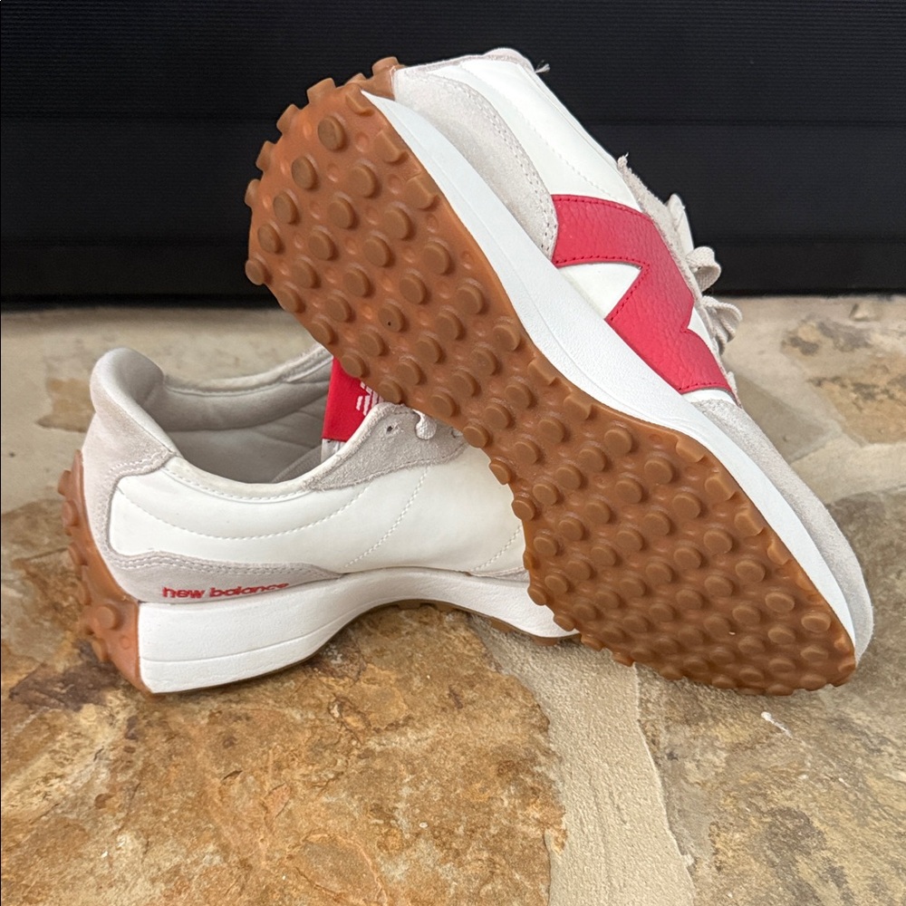 New Balance 327 White and Red Retro Style Sneakers